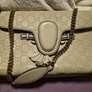 Gucci Cream Shoulder Bag with Gold Chain